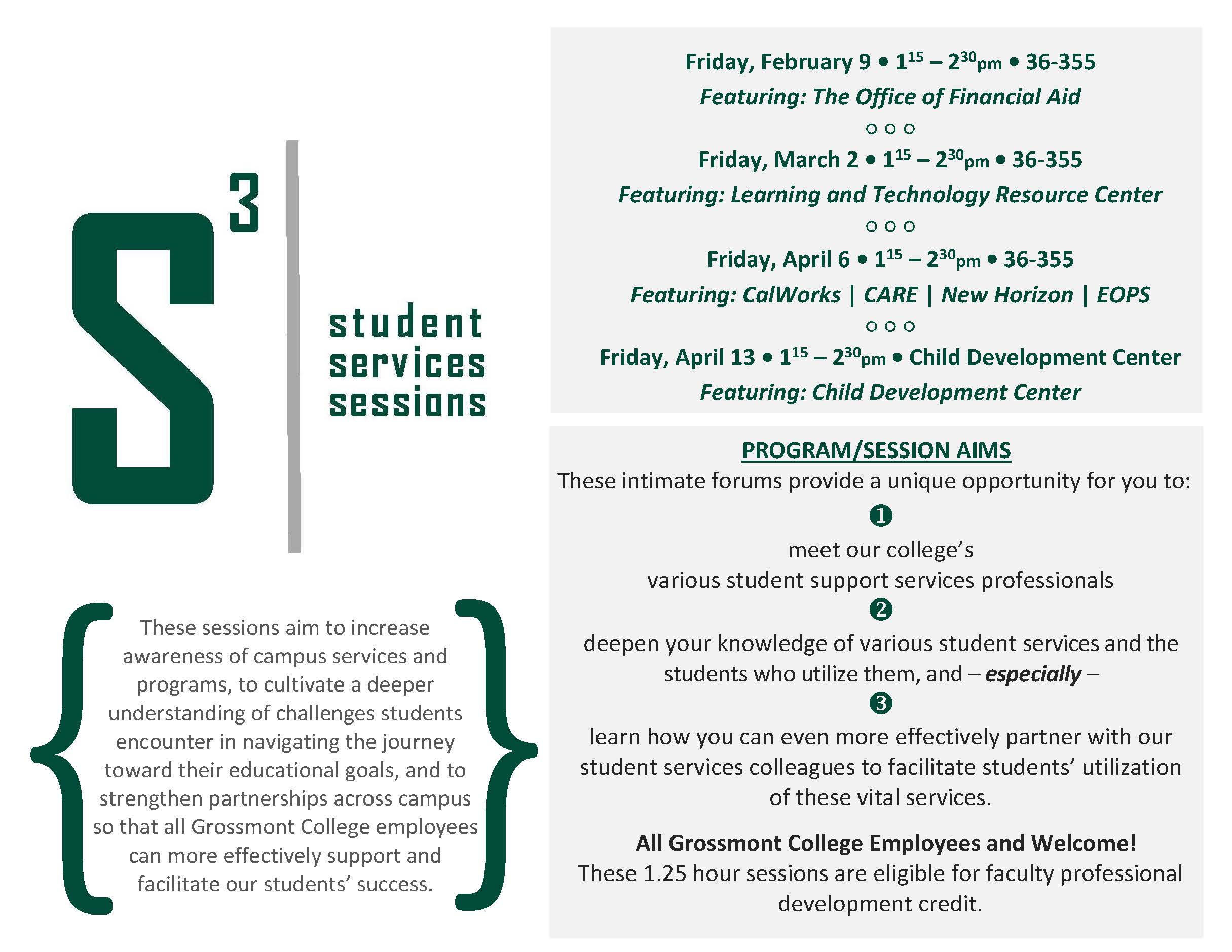 student services sessions calendar